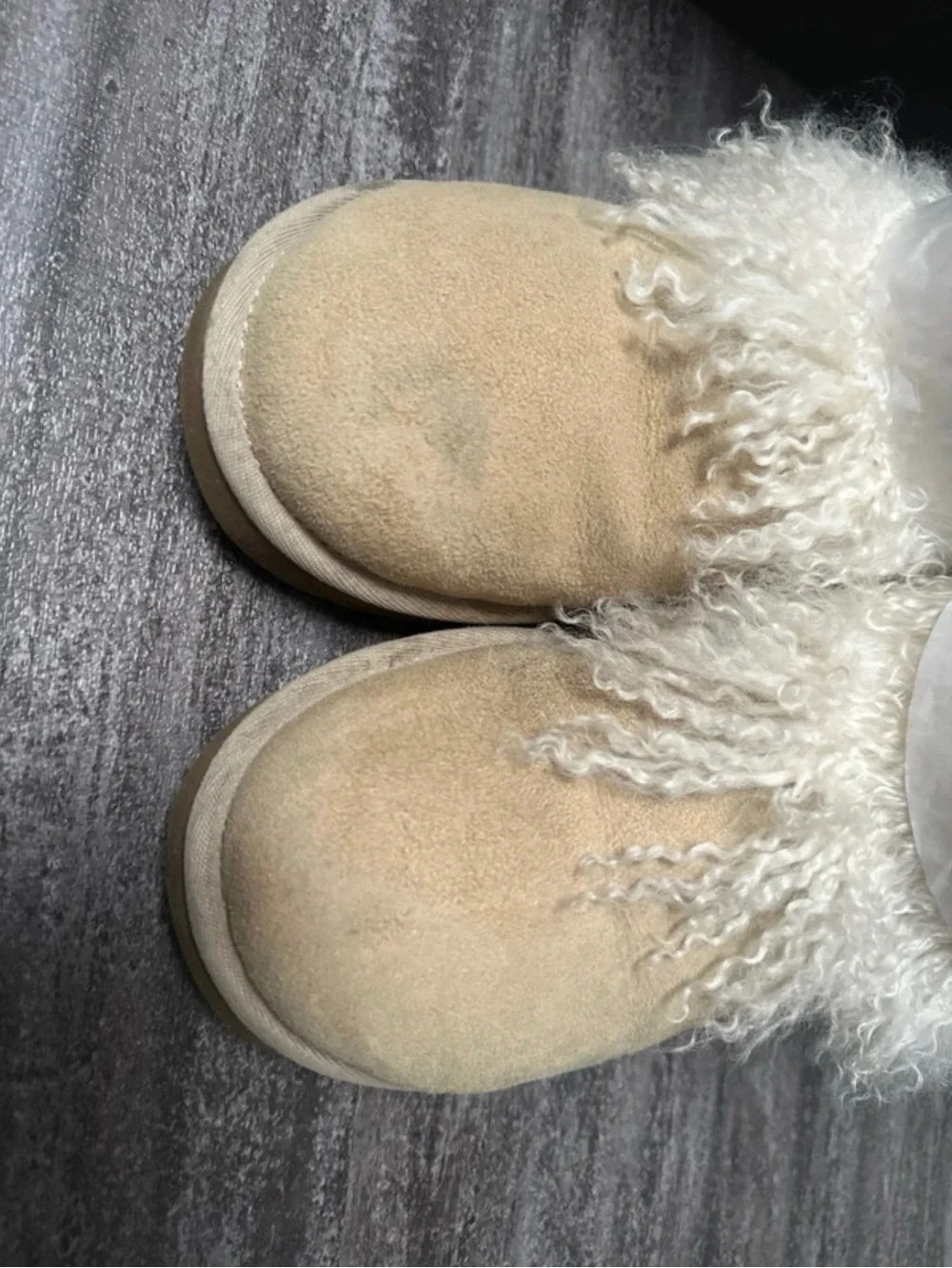 UGG Cream Curly Shearling Mid-Calf Suede Booties